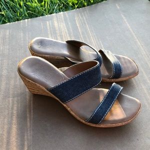 blue jean Italian-style bamboo wedges